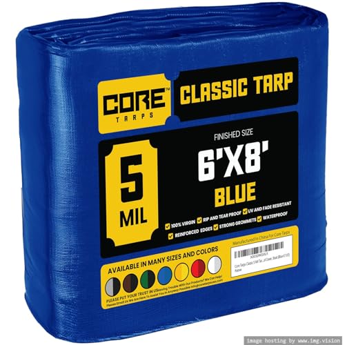 Core Tarps Classic 5 Mil Tarp Cover, Waterproof, UV Resistant, Rip and Tear Proof, Poly Tarpaulin with Reinforced Edges for Roof, Patio, Pool Cover, Boat (Blue 6′ X 8′) - color: Blue-5 Mil, size: 6′ X 8′