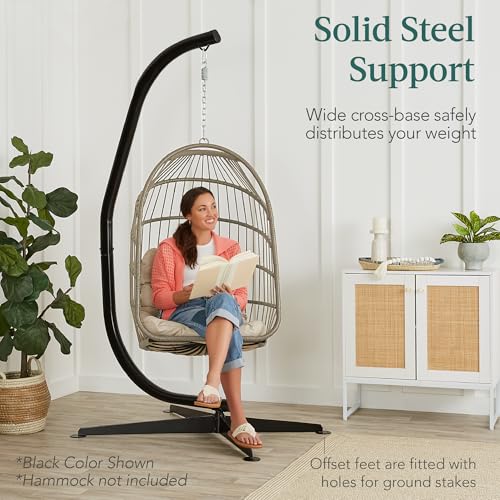 Best Choice Products Metal Hanging Hammock C-Stand for Chair/Weather-Resistant Finish, Offset Base - Stand Only - Brown - color: Brown