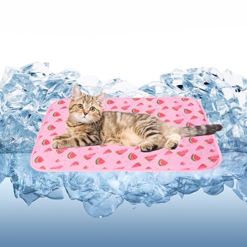 DELIFUR Cat Cooling Mat- Pet Cooling Mat Outdoor for Dogs Ice Pad for Kitten Cat Puppy Machine Washable (Small, Pink Watermelon) - color: Pink Watermelon, size: S: 19.5" x 15.5"