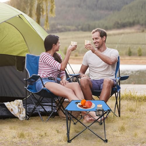 KOCASO 1Pc Foldable Camping Table Portable Picnic Table Lightweight Travel Desk with 2 Cup Holders Carrying Bag - color: Blue