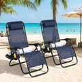 Garvee Outdoor Reclining Lounge Chair Set of 2 with Cup Holder & Padded Headrest, Adjustable Patio Folding Chairs, Heavy Duty Portable Camping Lawn Chairs for Pool, Backyard, Beach, Deck Blue - color: #Blue