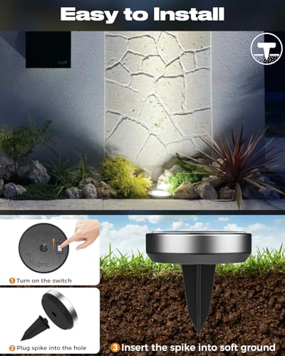 btfarm 4 Pack Solar Lights Outdoor, 8 LED Solar Ground Lights IP65 Waterproof Flat Solar Disc Light, Pathway Lights for Garden Lawn Patio Yard Path Landscape, Cool White - color: Cool White, size: 4 Pack