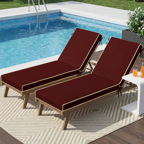 Outdoor Chaise Lounge Cushions 2 Pack, Patio Lounge Chair Pads with Removable Washable Cover, Quick Dry Foam Cushions for Pool, Lawn, Deck (2, Red（72X21X3in）) - color: Red（72x21x3in）