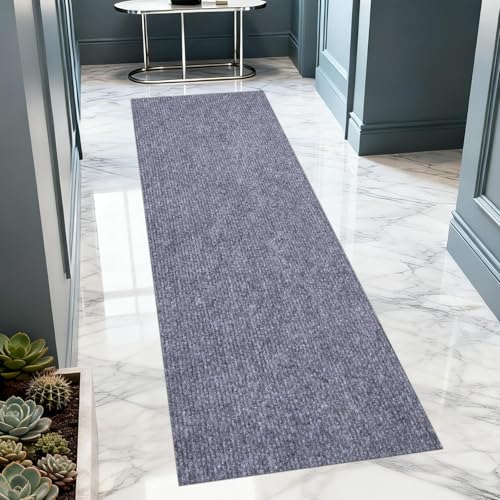 2x6 ft Outdoor Runner Rug, Non-Slip Indoor Outdoor Carpet Runner with TPR Backing, Waterproof Mat for Hallway, Kitchen, Patio, Garage, Deck, Entryway, Grey Fine Stripes - color: Gray Fine, size: 2' x 6' (Runner)