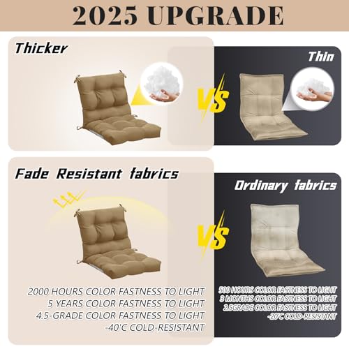 Marsui 4 Pcs Outdoor Indoor High Back Chair Cushions Patio Furniture Tufted Pillow with Ties Water-Resistant Replacement Outdoor Rocking Chair Cushions, 42 x 21 Inches (Dark Brown,Solid Color) - color: Dark Brown, size: Solid Color