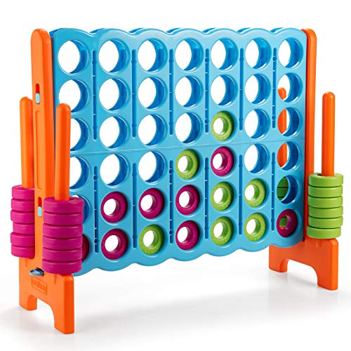 COSTWAY Jumbo 4-to-Score Giant Game Set, 4 in A Row for Kids and Adults, 3.5FT Tall Indoor, Outdoor Set with 42 Jumbo Rings & Quick-Release Slider, Ideal for Holiday Party, Family, Baby Blue - color: Baby Blue