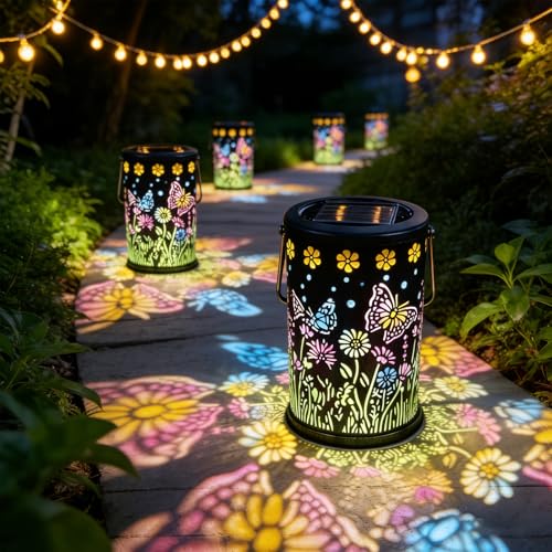 Solar Lanterns Outdoor Waterproof Solar Lights Outdoor Butterfly Gifts for Mother's Day Women Mom Grandma, Metal Hanging Solar Lights Garden Decor for Patio, Yard, Lawn, Porch, Backyard - style: Butterfly