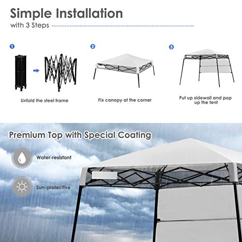 Tangkula 7x7 Ft Pop Up Canopy, Slant Leg Outdoor Tent with Carry Bag & 4 Stakes, Compact Portable Canopy Tent for Hiking Camping Fishing & Picnic, 7x7 Base, 6x6 top - color: White+Black, size: 7x7 Ft