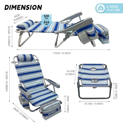Backpack Beach Chair Aluminum 2 Pack with Folding Camping Table 5-Position Lay Flat Lounge Chair Outdoor for Adults with Insulated Cooler Bag and Cup Holder - color: White, size: 2 PACK