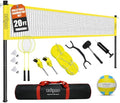 Zdgao Volleyball and Badminton Combo Set for Backyard - 20FT/32FT Volleyball/Badminton Net with Adjustable Height Pole,Anti-Sag System,Volley Ball, Badminton Racquets,Boundary Line and Carry Bag - color: Yellow, style: 20FT Volleyball/Badminton Net