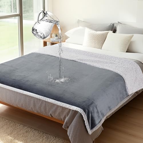 Makigued Waterproof Dog Blanket for Couch & Bed, Reversible Sherpa Fleece Pet Throw with Quiet TPU Barrier, Machine Washable Furniture Protector for Large Dogs & Cats, Twin Size 60x80 Inch, Gray - color: Gery, size: Twin(60"*80")