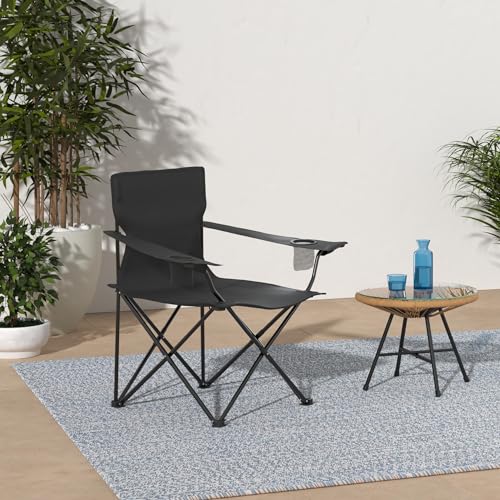 HaSteeL Foldable Camping Chair Set of 2, Folding Camp Chairs for Adults, Large Portable Lawn Chair for Outdoors Fishing, Hiking, Travel, Picnic, Beach, Supports 275lbs & Include Storage Bags (Black) - color: Black