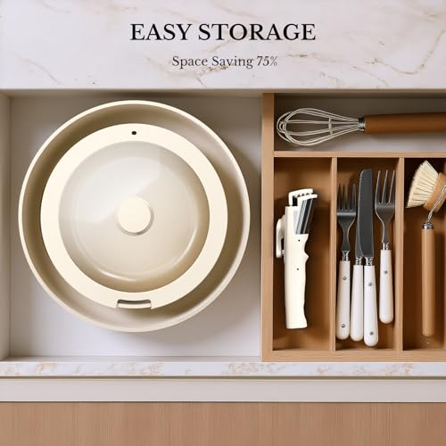 Pots and Pans Set Non Stick, Ceramic Cookware Set Detachable Handle, RV Camping Kitchen Cooking Set Removable Handles, Dishwasher/Oven/Fridge Safe, Induction, Space Saving，Cream White - color: Cream White