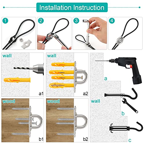 Sun Shade Sail Hardware Kit with 4pcs 10ft Length Extension Nylon Wire Rope, Triangle Rectangle Shade Canopy, 304 Stainless Steel, Garden Outdoors