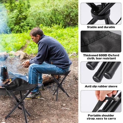Travel Folding Camping Stool, 14.6 inches Lightweight Outdoor Tripod Chair and Maximum weight 210 lbs Portable Party Chair Fishing Chairs Seat for Camp Hiking Beach Garden and Painting (Black) - color: Black