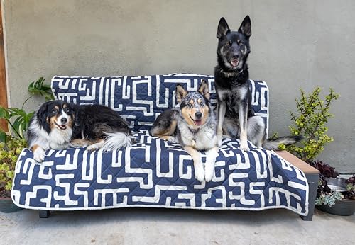 Waterproof Blanket, 60”x70” - Large Couch Cover for Dogs and Pets - Ideal for Picnics, Outdoor, Camping, Beach and More - Large, Washable Protector - color: Deep Blue and Tan