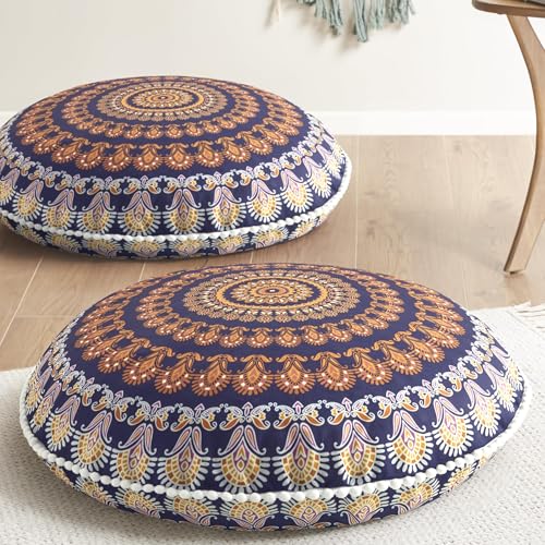 Codi Floor Pillows for Sitting Set of 2, Large Meditation Cushions for Adults with Memory Foam, Bohemian Mandala Round Seating for Outdoor Yoga and Living Room, Washable，32 Inch, Yellow - color: Round | Yellow, size: 2 Count (Pack of 1)