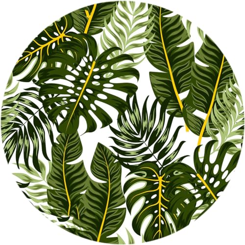 Deep Green Yellow Boho Floral Waterproof Indoor Outdoor Area Rug 2' Jungle Tropical Round Rug for Patio Balcony Deck Porch Camping Washable Outside Carpet - color: B, size: 2ft