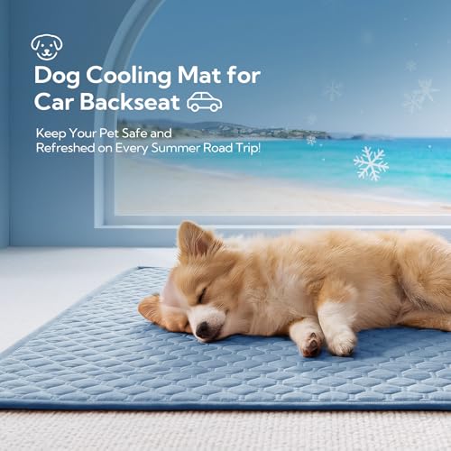 Soulbond Backseat Dog Cooling Mat for Cars - 24.5"x52" Washable Back Seat Self Cooling Pad for Cat & Puppy, QMAX>0.3, Non-Slip Cold Pet Bed Backseat Extender for Cars, SUVs, Trunks, Ocean Blue - color: Ocean Blue, size: 24.5"x52" (Large)