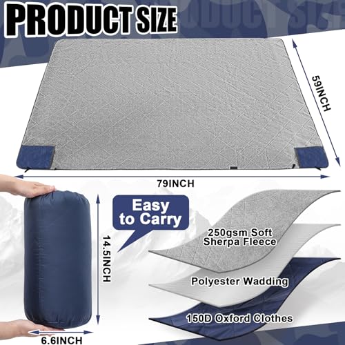 Mindsoft Large Waterproof Woobie Blanket with Sherpa Lining Upgraded Windproof Extra Thick Warm Outdoor Blanket for Cold Weather Hunting Stadium Sports Camping Picnic Car, 59" x 79"(Blue,1 Pc)
