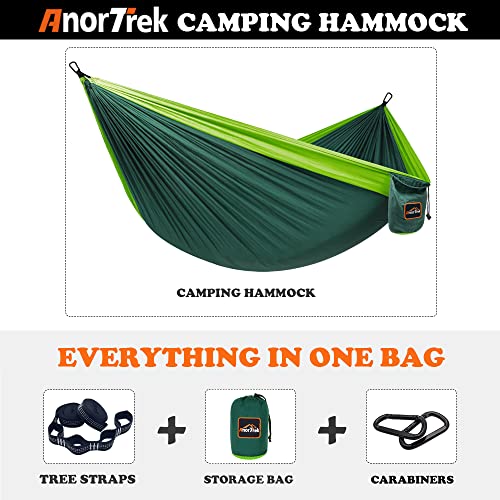 AnorTrek Camping Hammock, Super Lightweight Portable Parachute Hammock with Two Tree Straps Single or Double Nylon Travel Tree Hammocks for Camping Backpacking Hiking - color: Dark Green&green, size: Double 118''L x 78''W
