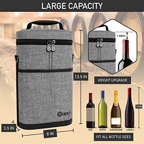 opux 2 Bottle Wine Carrier Tote, Insulated Leakproof Wine Cooler Bag, Wine Travel Bag for Picnic BYOB Beach, Portable Wine Bottle Carrying Case, Gift for Wine Lover Women Men Christmas, Heather Grey - color: Heather Gray