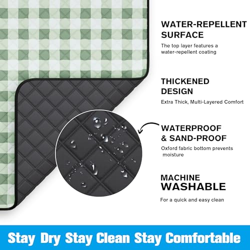TigeJoy Extra Large Picnic Blanket Waterproof Foldable 80''x100'', Outdoor Picnic Mat Beach Blanket Sandproof for Park, Grass, Travel, Hiking, Camping Essentials, Gingham Picnic Blanket - color: Green, size: 8'4" x 6'8" (Rectangular)