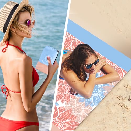 HIHOHO Beach Blanket Waterproof Sandproof Extra Large Beach Mat 79" X 83"/120"x108"for 1-8 Adults Quick Drying Durable Outdoor Picnic Mat for Beach Travel Camping Hiking - color: Blue Flower, size: 79" X 83"（1~3 person）