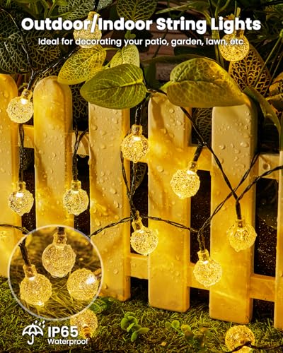 Solar String Lights Outdoor 60 LED 36FT with 8 Lighting Modes, Waterproof Solar Powered Crystal Globe Patio Lights for Garden Yard Porch Wedding Party Decor (Warm White) - style: Globe Warm White