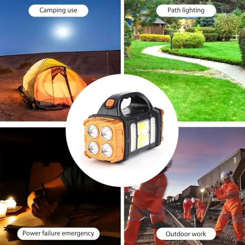 IFTHFOUR High Lumens Solar Flashlight - LED Work Light with USB-C Rechargeable, Waterproof, Multi-Function Flashlight & Lantern for Camping, Emergencies, and Outdoor - color: Golden