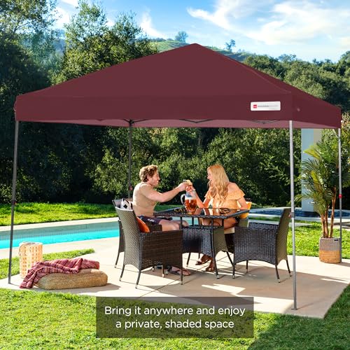 Best Choice Products 10x10ft Pop Up Canopy Tent, Outdoor Shade, 1 Person 1 Minute Set Up, Carry Case, 4 Weight Bags - Burgundy - color: Burgundy, size: 10x10ft