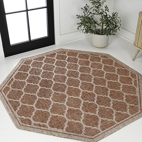 JONATHAN Y Moroccan Trellis Indoor Outdoor Octagon Area Rug 5 Ft Red/Beige, Trebol Textured Weave for Backyard, Patio, Porch, Easy-Cleaning, High Traffic, Pet-Friendly, Non-Shedding (SMB109C-5TGN) - color: Red/Beige, size: 5'3" x 5'3" (Octagonal)