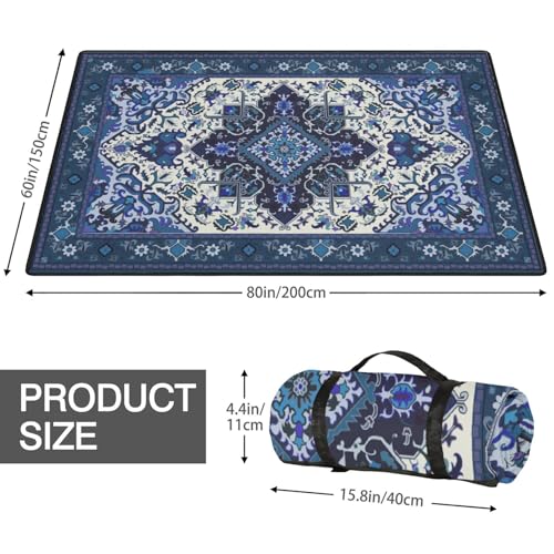 Supfitness Extra Large Picnic Blankets Waterproof Foldable (60"x 80") Beach Blanket Waterproof Sandproof,3-Layer Thicking Mat Outdoor Packable Camping Blanket - color: Boho-dark Blue, size: 60x80in