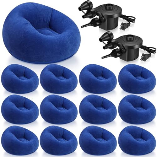 Realspring 6 9 12 Pcs Inflatable Bean Bag Chairs for Adults with Electric Air Pump, Blow up Couch Folding Portable Inflatable Couch Lazy Sofa for Outdoor Movie Night Camping(Dark Blue,12 Pcs) - color: Dark Blue