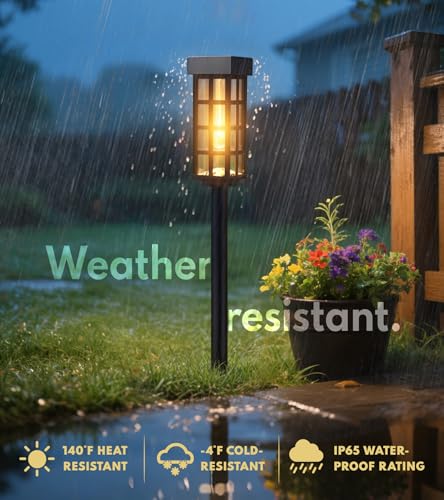 PASAMIC Solar Pathway Lights Outdoor, 24 Inch Tall Solar Landscape Lights, IP65 Waterproof Outdoor Lights, Warm White LED Solar Garden Lights for Yard Patio Lawn Driveway Walkway Path Lighting - color: Black（Glass）