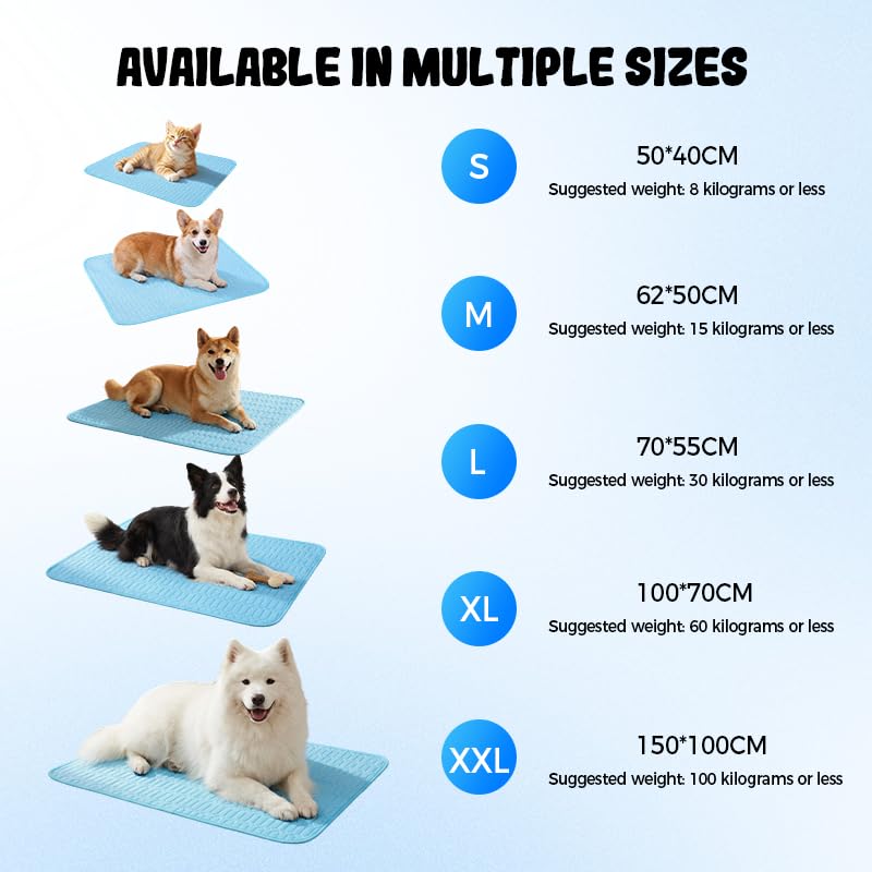 HISKI Dog Cooling Mat, Cool Gel Mat with Long-Lasting Cool, Waterproof Fabric Portable Cooling Pad for Pets, Summer Dog Cooling Mat, Portable and Easy to Clean (Blue, X-Large) - color: Blue, size: X-Large