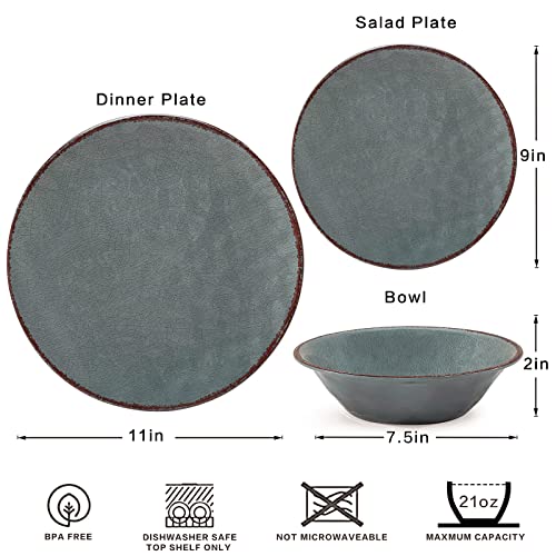 LEHAHA Rustic Farmhouse 12 Piece Melamine Camping Dinnerware Set, Plates and Bowls Sets, Indoor and Outdoor Use, Lightweight and Unbreakable Kitchen dishes Set for 4(Grey) - color: Gray