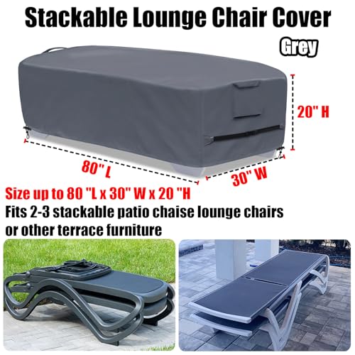 Stackable Chaise Lounge Covers for 2-3 Stackable Patio Lounge Chair, 600D Weather-Resistant Polyester Fabric, Outdoor Furniture Storage Cover for Stackable Lounge Chair - 80"L x 30"W x 20"H, Gray - color: Grey, size: Stackable - 80"L x 30"W x 20"H