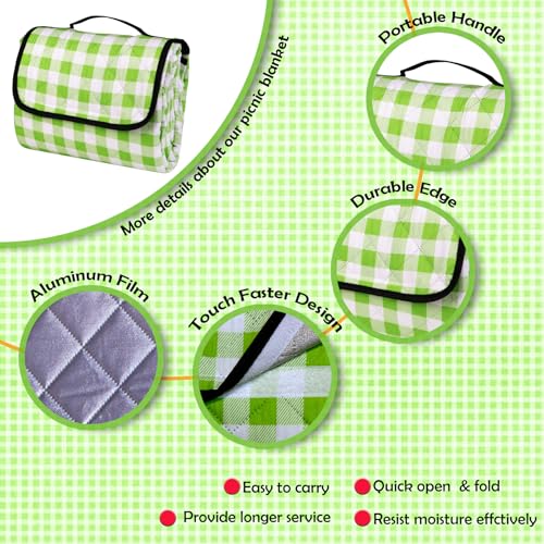 CUNCUI Picnic Camping Blankets, 3 Layers Thick Soft Gingham Blanket, Large 59X79IN Foldable Waterproof Rug, Portable Outdoor Mat for Beach Grass Hiking Park Travel, Sandproof, Machine Washable-Green - color: Green
