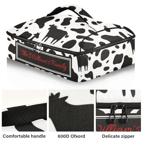 Kcldeci Custom Insulated Casserole Carrier Cow Print Personalized Food Carriers with Dish Storage Leakproof Lasagna Holder Bag for Lasagna Pan Baking Dish Casserole Dish - color: B03