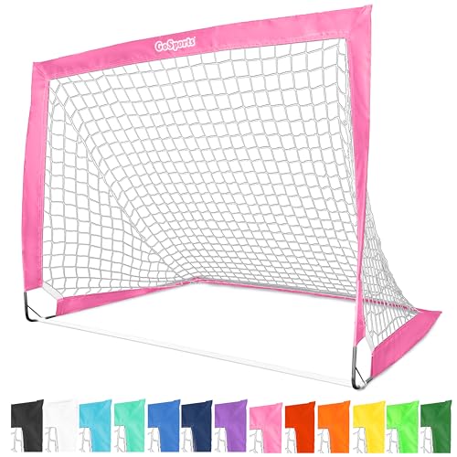 GoSports Portable Soccer Goals for Kids - 13 Color Options - Choose 4 x 3 ft or 6 x 4 ft - Team Tone Pop Up Nets for Backyard - color: Pink, style: 4 ft x 3 ft