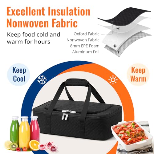 Insulated Casserole Carrier - Portable Casserole Carrier for Hot or Cold Food, Lasagna Holder for Parties,Picnic,Cookouts,Traveling - Fits 9" x 13" Baking Dish (Black) - color: Black