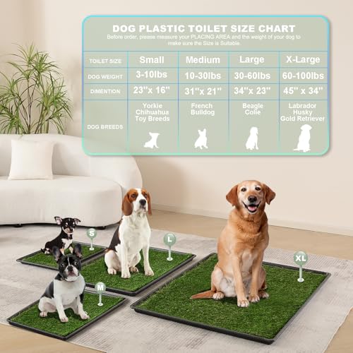 HQ4us Dog Grass Pad with Tray Extra Large 45”×34” Dog Litter Box Toilet with 2×Artificial Grass for Dogs with Hemmed Edge, Pee Pads for Dogs, Realistic, Less Stink, Potty for Balcony - size: XL 45”×34” for Dog＜ 38" Length