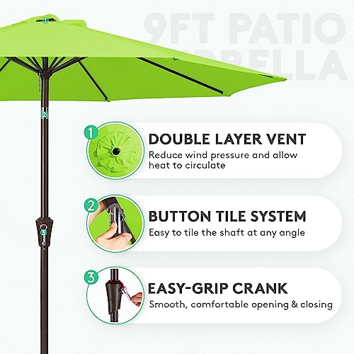 JEAREY 9FT Outdoor Patio Umbrella Outdoor Table Umbrella with Push Button Tilt and Crank, Market Umbrella 8 Sturdy Ribs UV Protection Waterproof for Garden, Deck, Backyard, Pool (Apple Green) - color: Apple Green