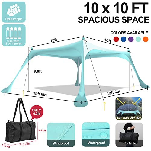 Buheco Beach Tent Pop Up Shade 10x10ft Beach Canopy Sun Shelter UPF50+ with 4 Foldable Poles-Portable Carrying Bag-Sand Shovel-Ground Pegs-Windproof Ropes for Outdoor Family Camping-Fishing- Picnic - color: Turquoise, size: 10x10FT 4 Pole