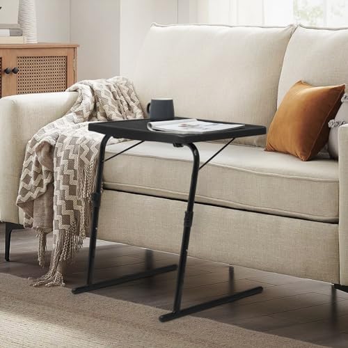 Athena Collection Folidng TV Tray Portable Small Folding Table 6 Height Adjustable & 3 Tilt Angle Adjustable, TV Dinner Table Tray for Living Room Small Space Eating on Couch Sofa Bed, Black
