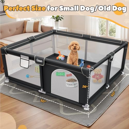 50x50x26 Inches Puppy Playpen with Gate, Dog Playpen for Puppies or Small Dogs, Sturdy Safety Dog Fence Pet Playpen with Thickened Fabric, High-Strength Nylon Wire Mesh for Indoor & Outdoor,Washable - color: Grey-Large