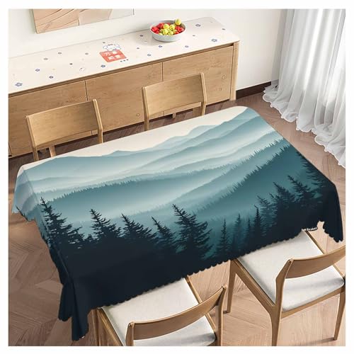 Mountain Forest Decorative Table Cover for Kitchen, Foggy Mountain Pine Woodland Oblong Tablecloth Dining Table Cloth Tabletop Tablecloths for BBQ Picnic Coffee 52"X70", 4-6 Seats - color: Mountain Forest
