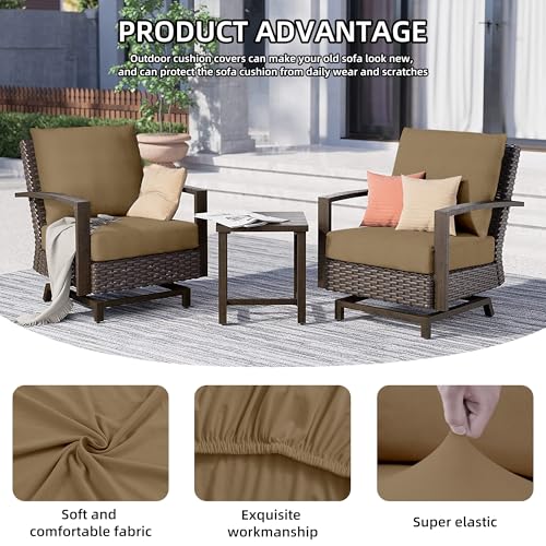 8Pcs Outdoor Cushion Covers, Patio Cushion Covers,Stretch Elastic Slipcovers, Replacement Washable & Reusable Furniture Protector for Patio Couch (Khaki,Cover Only) - color: Khaki, size: 8Pcs-Solid color