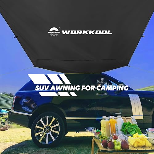 Awning Tarp for Camping,Tailgate Awnings & Shelters for Sun Shade and Waterproof, Outdoor Rear&Side Vehicle Awning Shelter for Van, MPV, Campers(10 * 6.56ft,Black) - color: BLACK